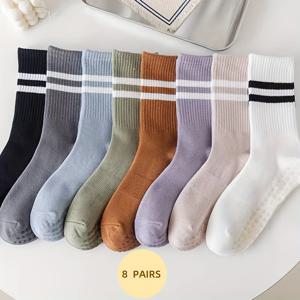 TEMU 여성용 미끄럼 방지 실리콘 실내 피트니스 미드 카프 양말 & 요가 스포츠 양말 8켤레 세트, 선물용으로 완벽