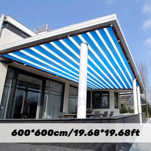 TEMU 야외 대형 발코니 그늘막 네트 및 울타리 사생활 보호 스크린 통기성 그늘막 천, 90% 차광율 파란색 및 흰색 암호화 폴리에틸렌 원단, 아일렛 포함, 데크, 파티오, 정원, 현관에 적합