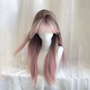 TEMU 26인치 여성용 가발, 그라데이션 핑크 에어, 앞머리, 우아한 롱 헤어, 유럽 및 미국 스타일, 데일리 우아하고 다재다능함, 데이트, 사진, 파티, 뮤직 페스티벌에 적합, 풀 헤드 가발