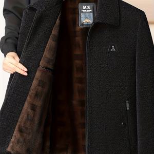 TEMU [Pearson OBM] 신상 겨울 남성용 아빠룩 Chenille 두꺼운 지퍼 재킷 중년 라펠 기모 안감 캐주얼 아우터