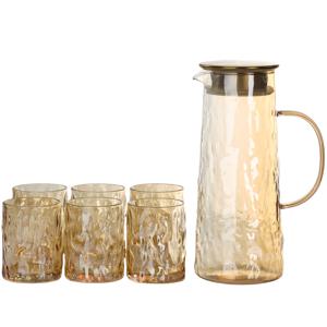 TEMU 5/7개 세트, 빙하 질감 디자인 붕규산 유리 컵 및 피처 세트, 3가지 색상 및 스타일 제공, 1500ml/50.73oz 대용량 냉온 저항 보호, 전자레인지/냉장고 사용 가능, 주스 우유 커피 차에 적합