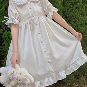 TEMU 1pc 롬ANCE 스타일 요정 드레스 여름 인형 칼라 타이업 퍼프 반팔 러플 드레스 여성