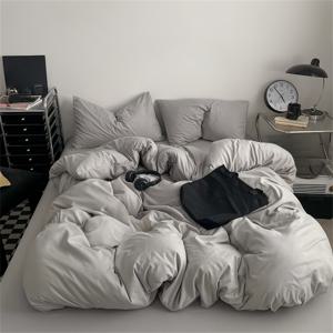 TEMU 고중량 105G 럭셔리 3피스 세트, 단색 워싱 처리, 부드럽고 피부 친화적, 이불 커버 3pcs 세트 (이불 커버 1개 + 베갯잇 2개 조합), 레트로 단색 스타일, 통기성 섬유 소재, 세탁기 사용 가능, 사계절용