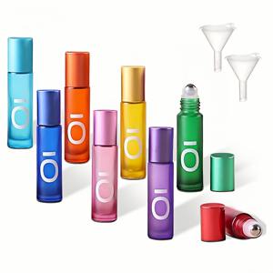 TEMU 롤러볼 디스펜서 병 8개 세트 10ml, 깔때기 포함, 화환수, 로션, 세럼, 에센셜 오일 롤온용, 휴대용 야외용 스틸볼 롤러 보관병, 재충전 가능한 화장품 롤러병
