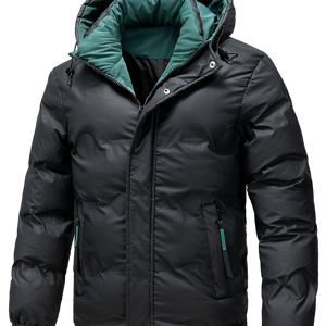 TEMU 겨울 남성용 두꺼운 탑 더블 브레스트 후드 재킷 남성용 아웃도어 출퇴근용 페이크 투피스