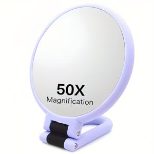 TEMU 50배 확대 거울, 양면 1X/50X 확대 - 휴대용 핸드헬드 메이크업 거울, 360° 조절 가능 손잡이, 접이식 여행용 디자인, 배터리 불필요 - 전문 메이크업, 얼굴 털, 눈썹, 잡티 제거용 - 이상적인 뷰티 도구 선물