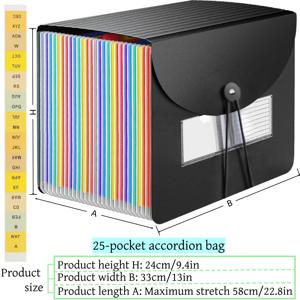 TEMU 1개 25포켓 폴더 정리함, 확장형 플라스틱 파일 박스, A4/레터 사이즈용 종이/문서/영수증 정리 폴더, 미술 용품 폴더, 다용도 영구 폴더, 사무실, 학교, 가정용