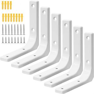 TEMU 금속 선반 브래킷, 4x4인치 (약 100x100mm)/6x5인치 (150x125mm) 헤비듀티 L형 앵글 브래킷, 카운터탑 지지대, 앵글 브래킷 조인트, 블랙/화이트, 6개 세트