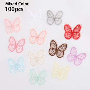 TEMU 100개 세련된 오간자 자수 나비 어플리케 - DIY 헤어클립, 드레스, 신발 & 액세서리 패치, 혼합 색상