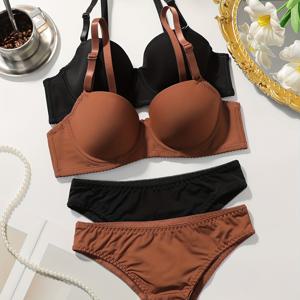 TEMU 2세트 #작은 가슴 푸쉬업 브라 여성용 언더와이어 상단 지지력 하체 처짐 방지 브라 팽창 방지 브라 세트