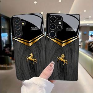 TEMU 휴대폰 케이스 - 골든 호스 패턴 휴대폰 케이스, 삼성 갤럭시 S9+/S10/S20+/S20 울트라/S21 5G/S21+/S22/S23 플러스/S24 플러스/S25/S25 엣지/노트 9/노트 10/노트 10+/노트 20/노트 20 울트라 호환, 낙하 방지 강화 유리 보호 기능 제공