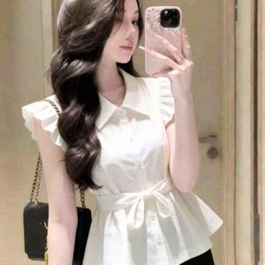TEMU 여름 디자인 플라잉 슬리브 폴로 카라 반팔 셔츠 아우터웨어 상큼한 트렌디한 통근용 상의
