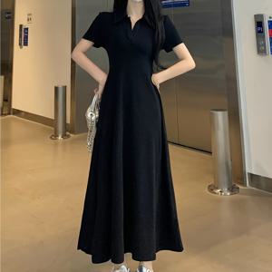 TEMU 여성 블랙 카라 원피스 롱 맥시 A라인 슬림핏 체형커버 날씬해보이는 반소매 오피스룩 출근룩 하객룩 데이트룩 꾸안꾸 마실룩 폴로 원피스 모던 페미닌