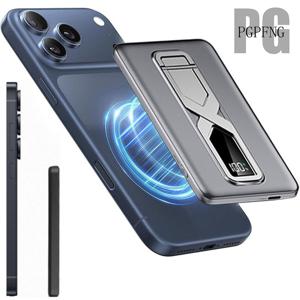 TEMU 초박형 5000mAh 마그네틱 무선 충전기, 스마트 디스플레이가 있는 휴대용 보조 배터리, 15W/PD20 고속 충전, 메탈 케이스