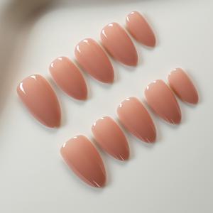 TEMU 10개 수제 인조 네일, 인조 네일 세트 | 누드 핑크 솔리드 아몬드 모양 착용! 짧은 아몬드 모양, 부드럽고, 파티 및 출퇴근에 적합