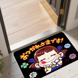 TEMU 귀여운 애니메이션 플란넬 바닥 매트 1개 - 미소 짓는 사랑스러운 캐릭터와 텍스트, 부드럽고 흡수력 좋음. 방, 욕실, 주방에 적합. 세탁기 사용 가능. 컬러풀 액센트 디자인의 블랙