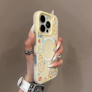 TEMU 휴대폰 케이스 - 만화 동물 파티 패턴 마카롱 색상 스킨 느낌 젤리 2-In-1 마그네틱 무선 충전 휴대폰 케이스, 인싸 도파민 캔디 컬러 큰 구멍 휴대폰 케이스, 아이폰17, 17 Pro Max에 적합