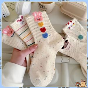 TEMU 귀여운 여름 동물 패턴 양말 3/5켤레 | 만화 토끼, 곰, 아기 고양이 및 물방울 무늬 디자인, 트렌디하고 패셔너블, 저렴한 부활절 선물로 적합, 원단, 세탁기 사용 가능