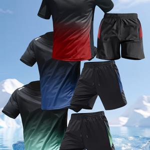 TEMU 6개 세트, 반팔 3개, 반바지 3개, 통기성 좋고 편안한 봄 여름 정장, 달리기, 피트니스, 여가용으로 적합