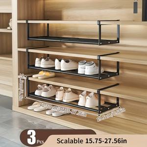 TEMU 조절 가능한 텔레스코픽 신발 정리대 - 거실, 옷장, 침실 및 기숙사를 위한 공간 절약형, 쌓을 수 있는 벽걸이형 신발 수납 솔루션. 설치가 용이한 다층 선반으로 공간을 절약하고, 노동절 선물로 완벽합니다.