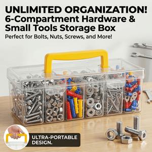 TEMU 7개 (작은 상자 6개 + 큰 상자 1개) 공구 부품 보관 상자, 다중 격자 휴대용 투명 공구 보관 상자, 가정용 나사, 렌치, 하드웨어 추가 분류 보관 상자, 장난감 정리 상자, 휴대용 칸막이 정리 분류 상자