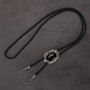 TEMU 패셔너블한 PU 가죽 꼬임 로프 터콰이즈 펜던트 볼로 타이 넥 액세서리 1개, 남녀공용 데일리용 긴 목걸이