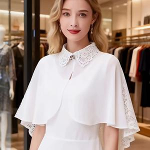 TEMU 여성용 카디건 코트, 봄/여름 스타일리시 숏 패션 케이프 쇼울, 턴칼라 시폰 레이스 스플라이스 솔리드 컬러 블라우스와 스커트 경량 아우터웨어 재킷