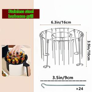 TEMU 스테인리스 스틸 수직 그릴, 24개 꼬치 포함, 3QT-6QT 에어프라이어 오븐용, 주방 및 야외 바베큐에 필수, 고기와 채소 그릴링에 이상적