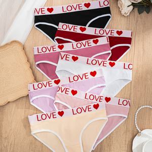 TEMU 7팩 여성용 팬티 LOVE 리본 쉬운 단색 속옷