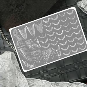 TEMU 레이스 스타 프렌치 네일 스탬핑 플레이트 | 레이스 & 술 장식 네일 아트 스탬핑 플레이트 | 스테인리스 스틸 별이 빛나는 하늘 체인 네일 아트 템플릿