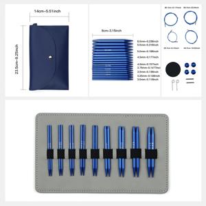 TEMU 9쌍/세트 파란색 교체 가능한 원형 뜨개질 바늘 8CM 케이블 스웨터 바늘 세트