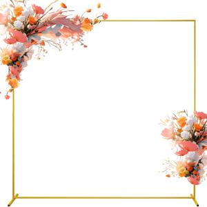 TEMU 웨딩 아치 배경용 6.6피트 x 6.6피트 사각 금색 메탈 프레임, 의식, 기념일, 정원 행사, 야외 베이비 샤워 및 포토부스에 적합