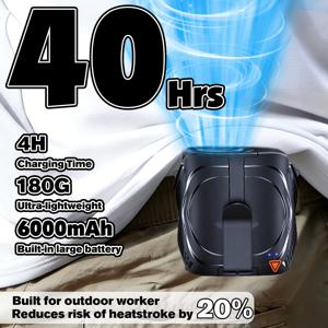TEMU 클립형 휴대용 허리 선풍기, 16000RPM 강력한 바람 개인용 선풍기, 40시간 긴 배터리 수명 휴대용 선풍기, 6단 속도 조절 가능 휴대용 선풍기, 야외 건설 캠핑 작업용 핸즈프리 미니 선풍기