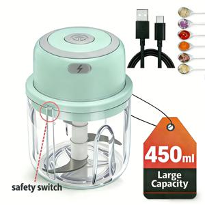 TEMU 450ML 무선 전기 마늘 다지기 | 1200RPM 고속 미니 푸드 그라인더, 무선 충전식, USB 충전, 휴대용 시간 절약 주방 가제트 (마늘, 고추, 생강 & 견과류용)