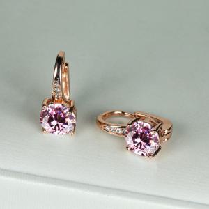 TEMU 1쌍 로즈 골드 7mm 라운드컷 화이트 크리에이티드 사파이어 퍼플 아메시스트 샴페인 토파즈 후크 귀걸이 탄생석 드롭 댕글 귀걸이