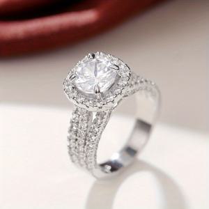 TEMU READKISS 4 Prong Setting 1.5 Ct 합성 자이콘 단일 돌 측면 파브 3 행 반지, 플레이트 화이트 K Kupfer, 여성용, 데이, 결혼식, 캐주얼 파티, 일상적인 기회, 4월 출생석, 모든 계절