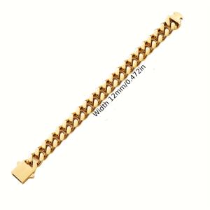 TEMU 304L 스테인리스 스틸 남성 팔찌 힙합 8.10.12mm 광택 스프링 버클 쿠바 체인 도금 18K 골드 도금 실제 금색 간편한 모든 매칭 팔찌 힙합 주얼리