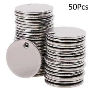 TEMU 25mm 원형 납작 304 스테인리스 스틸 블랭크 태그 50개입, 팔찌, 귀걸이, 목걸이 및 체인용 참 제작에 적합한 미니 디스크, 숫자 및 문자 스탬핑에 이상적, 배터리 없음