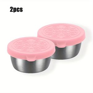 TEMU 2/6개 소스 컵 뚜껑 포함, 1.6Oz 재사용 가능한 소스 용기, 누출 방지 실리콘 뚜껑 포함, 스테인리스 스틸 조미료 컵 (샐러드 드레싱 용기, 외출용, 학교 벤토 도시락, 주방 용품, 레스토랑 용품, 피크닉 여행용 식기)