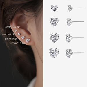TEMU S925 스테인리스 실버 저자극성 3-6mm 반짝이는 사랑의 지르코니아 이지 패션 귀걸이 귀뼈 스터드