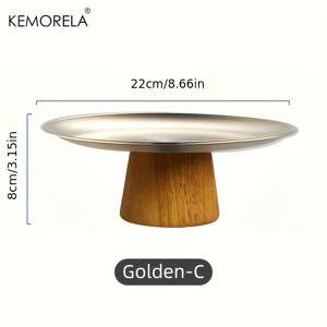 TEMU KEMORELA 스테인리스 스틸 키 큰 과일 쟁반 1개, 케이크 쟁반, 나무 받침대, 과일 쟁반, 디저트 스탠드, 식당 및 가정용