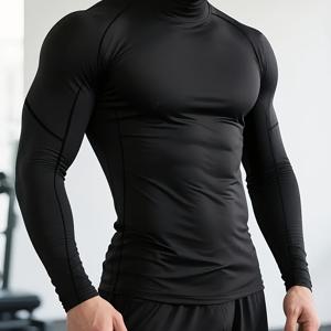 TEMU 남성용 사계절 하이 칼라 속건성 퍼포먼스 티셔츠, 통기성 좋고 편안한 라운드넥 고탄력 티셔츠, 헬스, 스포츠, 트레이닝 및 러닝 캐주얼 슬림핏 피트니스 러닝 탑에 적합
