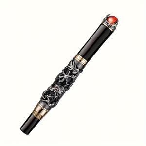 TEMU 1개 골든 드래곤 킹 진주 놀이 빈티지 실버 만년필, 서예, 손그림, 미술, 잉크 펜, 남성 고급 비즈니스 선물, 사무실 필기 선물, F 닙 컨버터 포함, 탑 캡, 이동식 레드 비드, 골든 액세서리, 잉크 미포함, 선물 상자 없음, 캘리그래피 펜,사무용 문구류,우아한 디자인,클래식 스타일,정교한 장인 정신,탑 캡 펜,서예 예술가,사무직 근로자