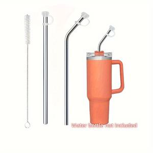 TEMU 뚜껑이 있는 스테인리스 스틸 빨대 2개, 40oz 및 30oz 유리컵에 적합, 재사용 가능한 실리콘 팁 및 교체용 금속 빨대 추가 기능, H2.0 및 1.0 컵과 호환