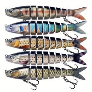 TEMU QQNAL 심해 싱킹 8구 미노아 미끼 5개, 13.5cm/5.31인치 멀티섹션 바다낚시 루어, 19g 원투 멀리 던지는 수직형 낚시 미끼, 아웃도어 낚시 액세서리