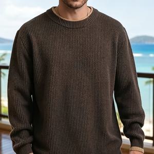 TEMU 남성용 캐주얼 아메리칸 스타일 라운드넥 스웨터 - 부드러운 니트 긴소매 풀오버, 대비 트림 디자인, 레귤러 핏 올시즌 레이어링 필수 아이템, 컬러풀한 트림 디테일, 고품질 소재
