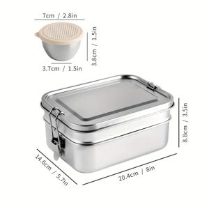 TEMU 1개 304 스테인리스 스틸 더블 레이어 도시락 상자 세트 (대형 1200ml + 소형 700ml / 소형 750ml + 500ml) 소스 용기 포함, 밀폐식 이중 칸막이 식품 보관용기, 사무실 및 야외 캠핑 피크닉, 학교, 성인 및 학생 급식을 위한 메탈 벤토 박스, 식기세척기 사용 가능