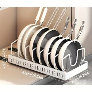 TEMU 1개 조리기구 및 팬 정리함, 수납 박스, 캐비닛 아래 배치용, 뚜껑용 8개 조절 가능한 칸막이 포함, 주방 캐비닛 및 베이킹 도구에 필수, 필수 주방 수납 솔루션