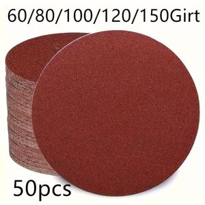 TEMU 20/50개 150mm 6인치 후크 앤 루프 샌딩 디스크, 60/80/100/120/240/320/400/600 그릿 사포, 연삭, 드릴링 머신 회전 공구 액세서리, 목공, 나무 카트용