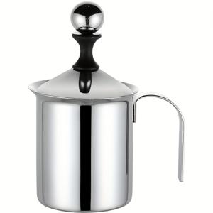 TEMU SHAON 400ml/14oz 스테인리스 밀크 포메이커 - 식품용 304 스틸, 누수 방지 주둥이 및 수동 작동 라떼/카푸치노 거품기, 전기 필요 없음, 커피 애호가 및 가정용 완벽, 인체공학적 손잡이 | 내구성 있는 주방 용품